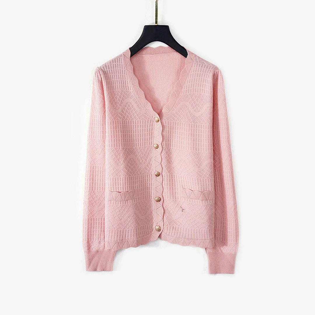 【秋季新款】C8825粉色设计感法式小香风气质百搭减龄V领针织开衫