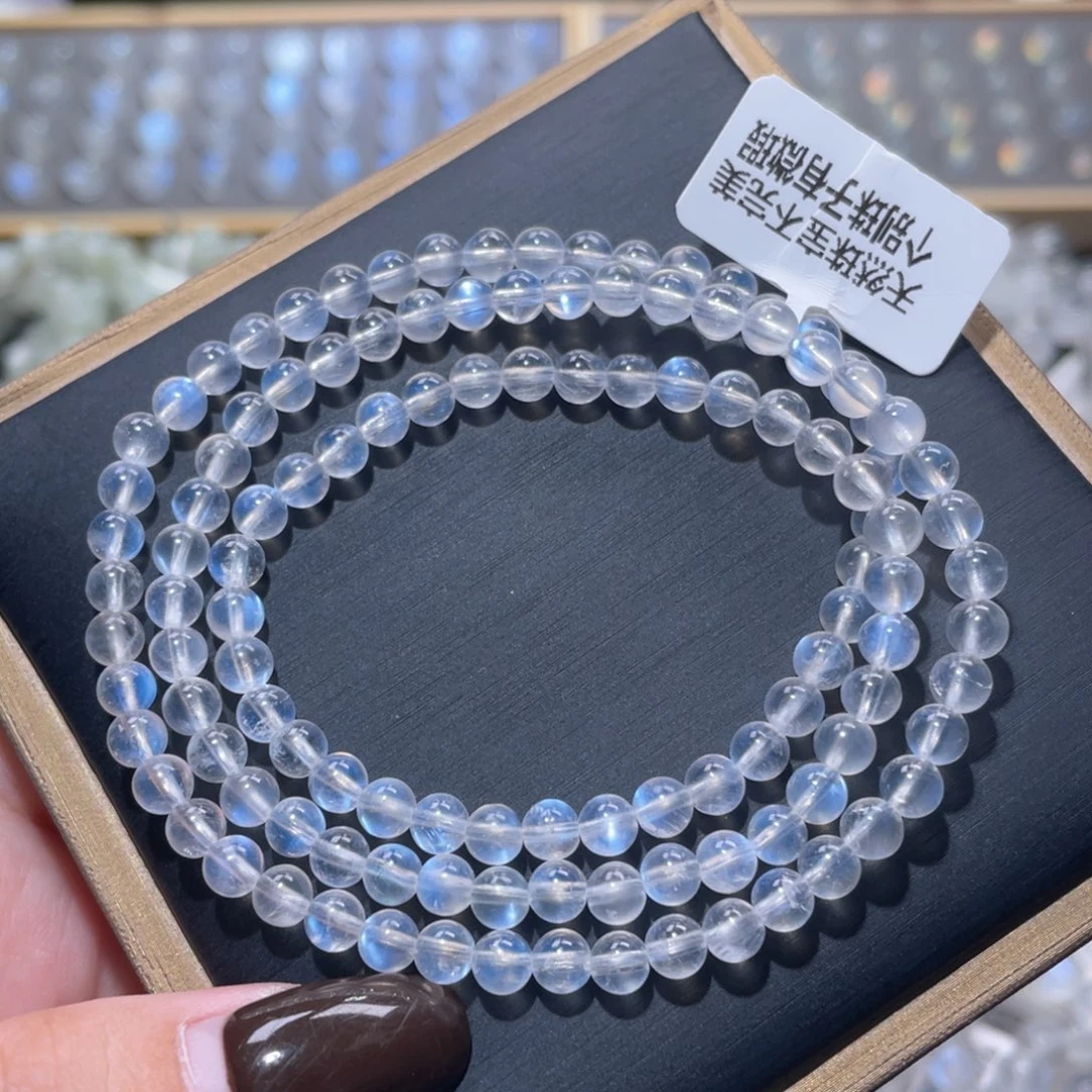 未镶嵌长石手链冰透体蓝月光手链多圈4.8mm