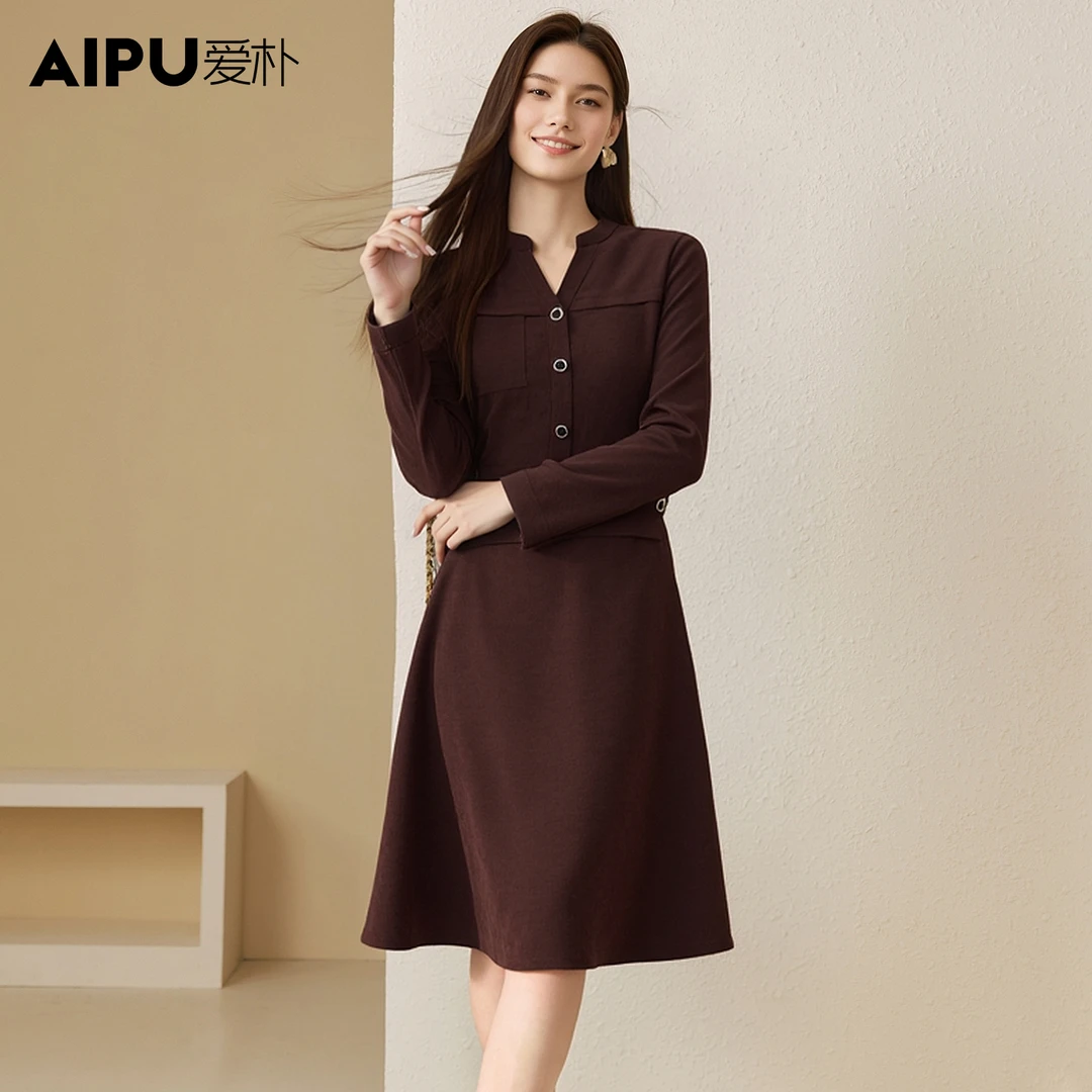 23355爱朴品牌大码女装秋装新品高端优雅风显瘦连衣裙女