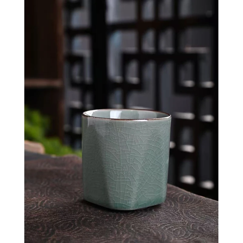 新式哥窑四方杯陶瓷茶杯主人杯