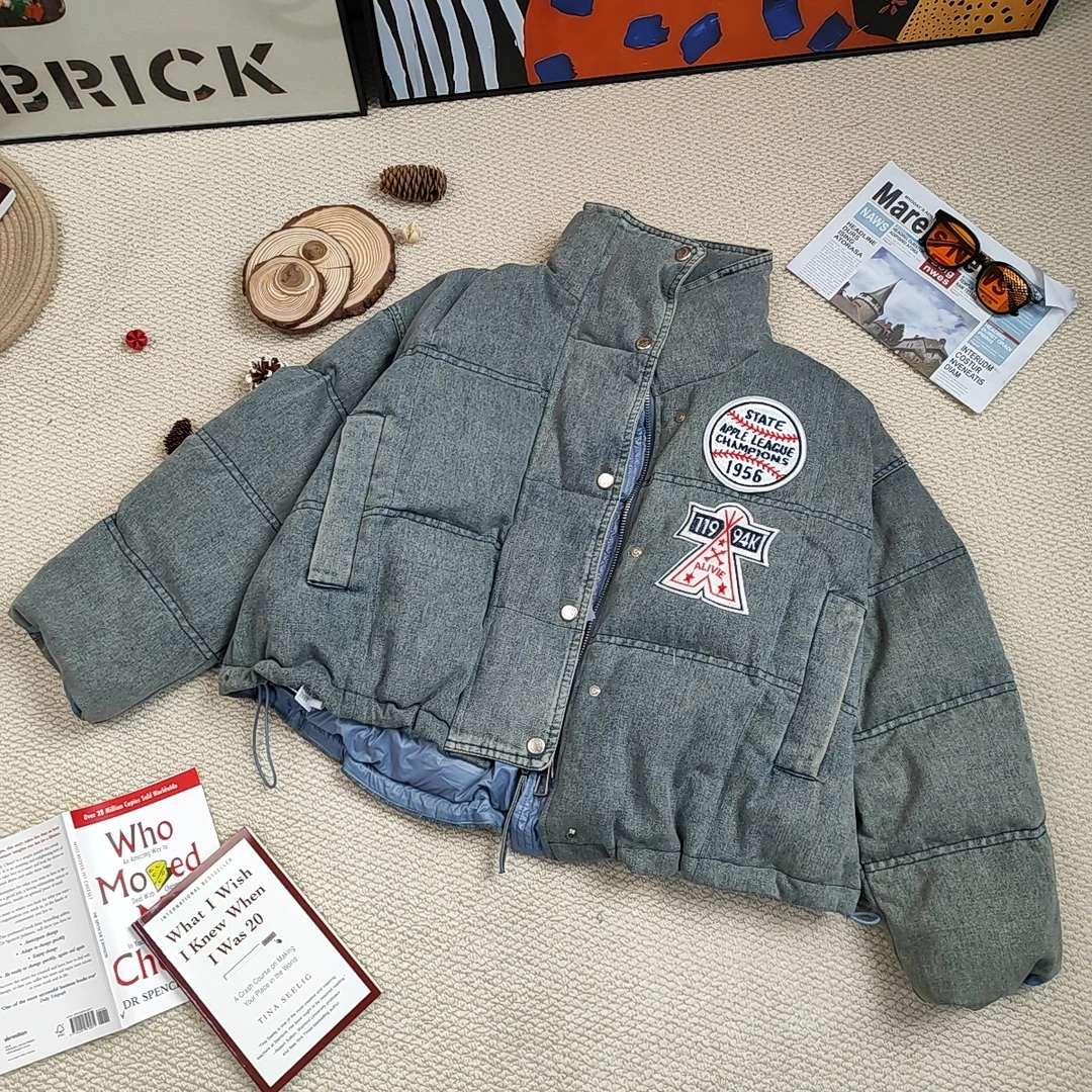 2024年秋季新款潮牌做旧纯色加厚长袖牛仔外套8225