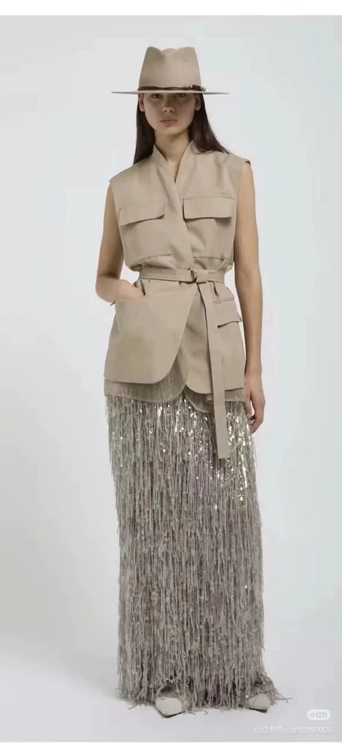 BC同款v领上衣女装中长款拼接百搭马甲单排扣