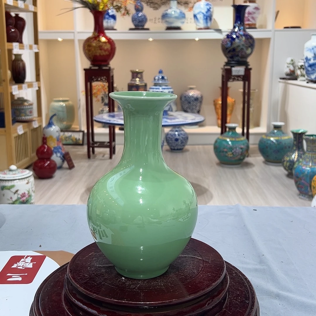 摆件陶23.5cm青色赏瓶