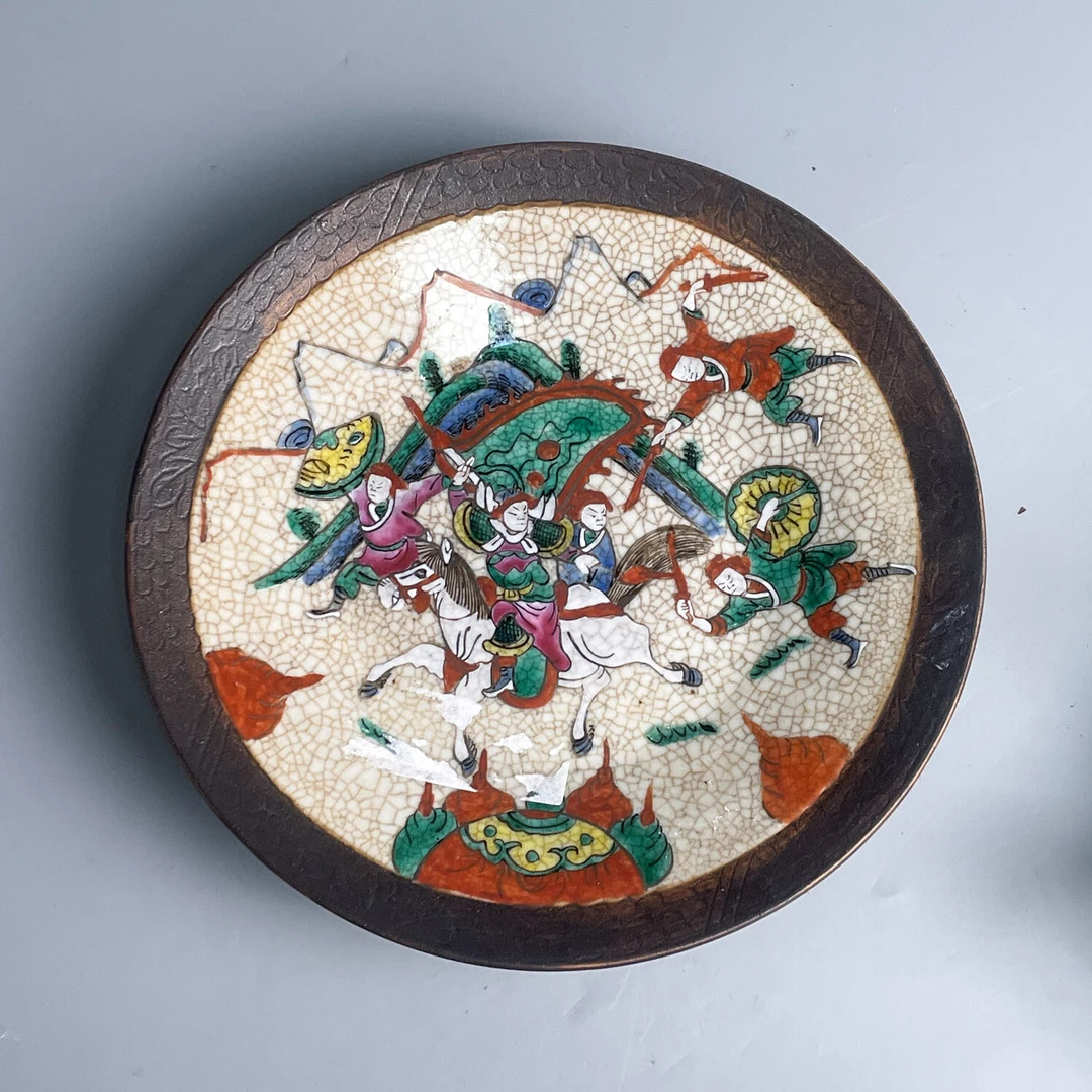 晚清 哥釉五彩刀马旦盘-M25E5002F96-01