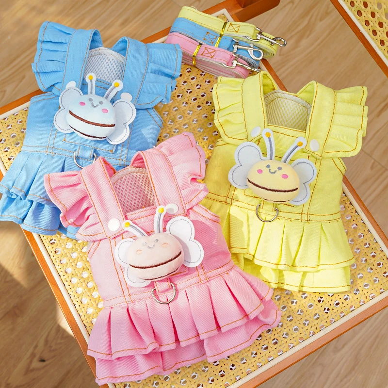 宠物牵引绳遛狗神器小中型犬防挣脱狗狗猫咪衣服公主牛仔飞袖用品