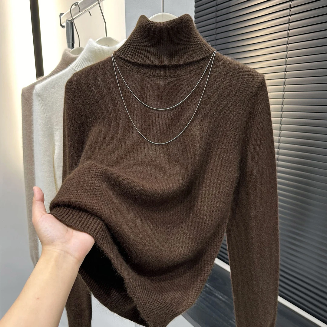 咖色立领针织打底衫女爆款2025新款秋冬加厚保暖长袖内搭高档上衣