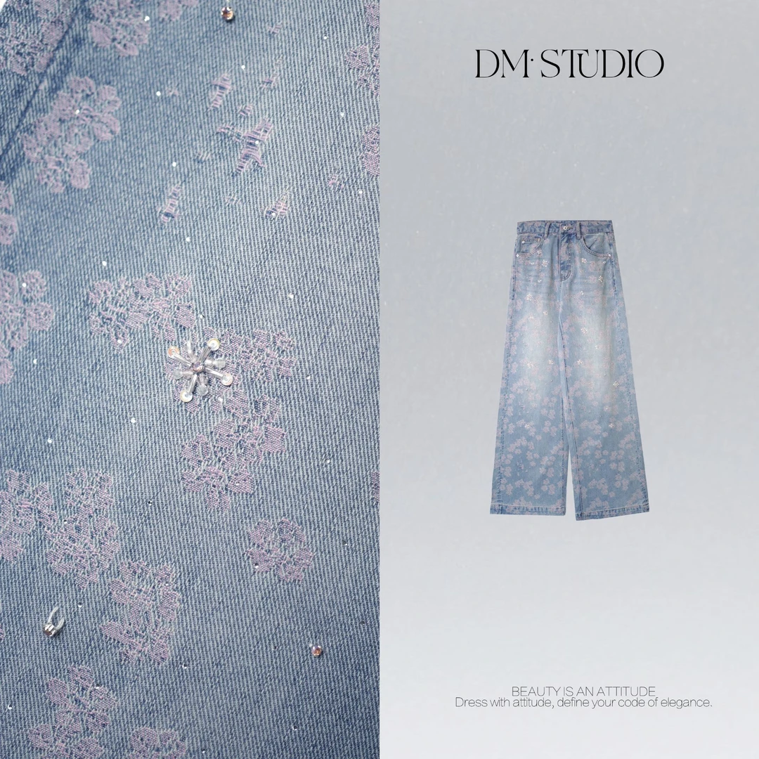 DEDM•STUDIO/加绒款精致感复古满天星花朵牛仔裤2511KZ/ZHX1009-1