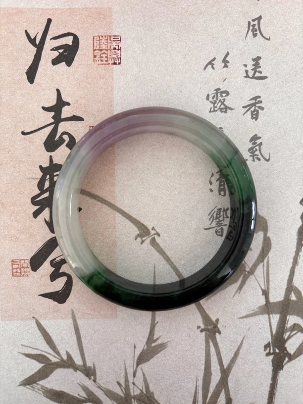 X674-五四加冰透宽胎春彩缅甸翡翠手镯