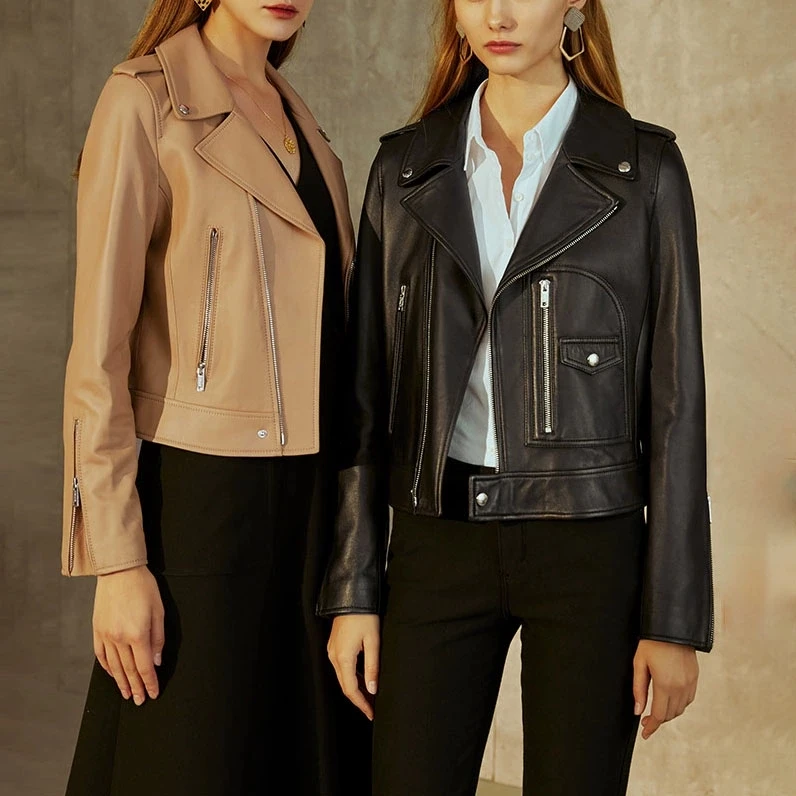 标准街头风冬季短款女士机车皮衣皮衣皮夹克立领