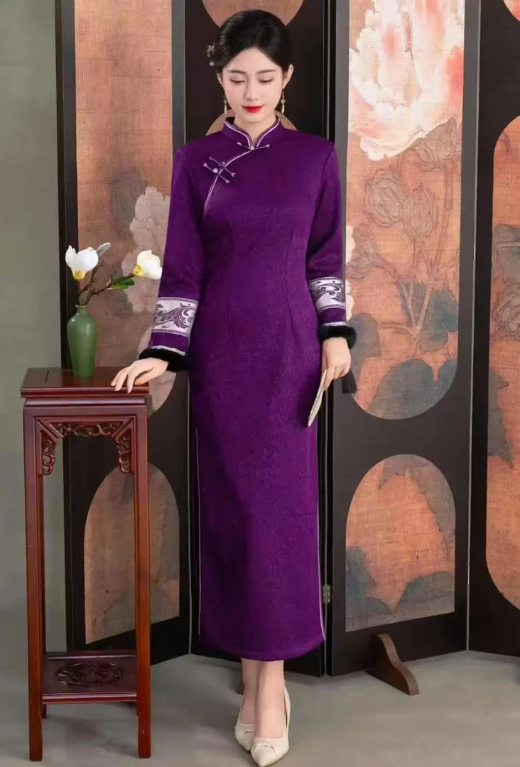 曼宁 加绒冬款日常气质文艺国风复古旗袍