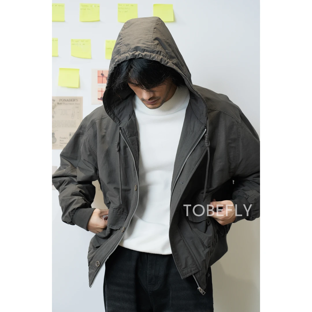 Tobefly美式复古多口袋纽扣拉链连帽外套休闲宽松工装夹克CW1216