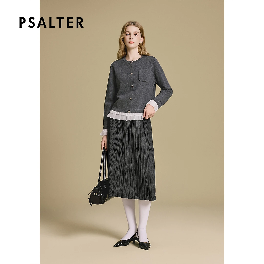 PSALTER诗篇专选蝴蝶结木耳边拼接开衫针织衫2025年秋季新款