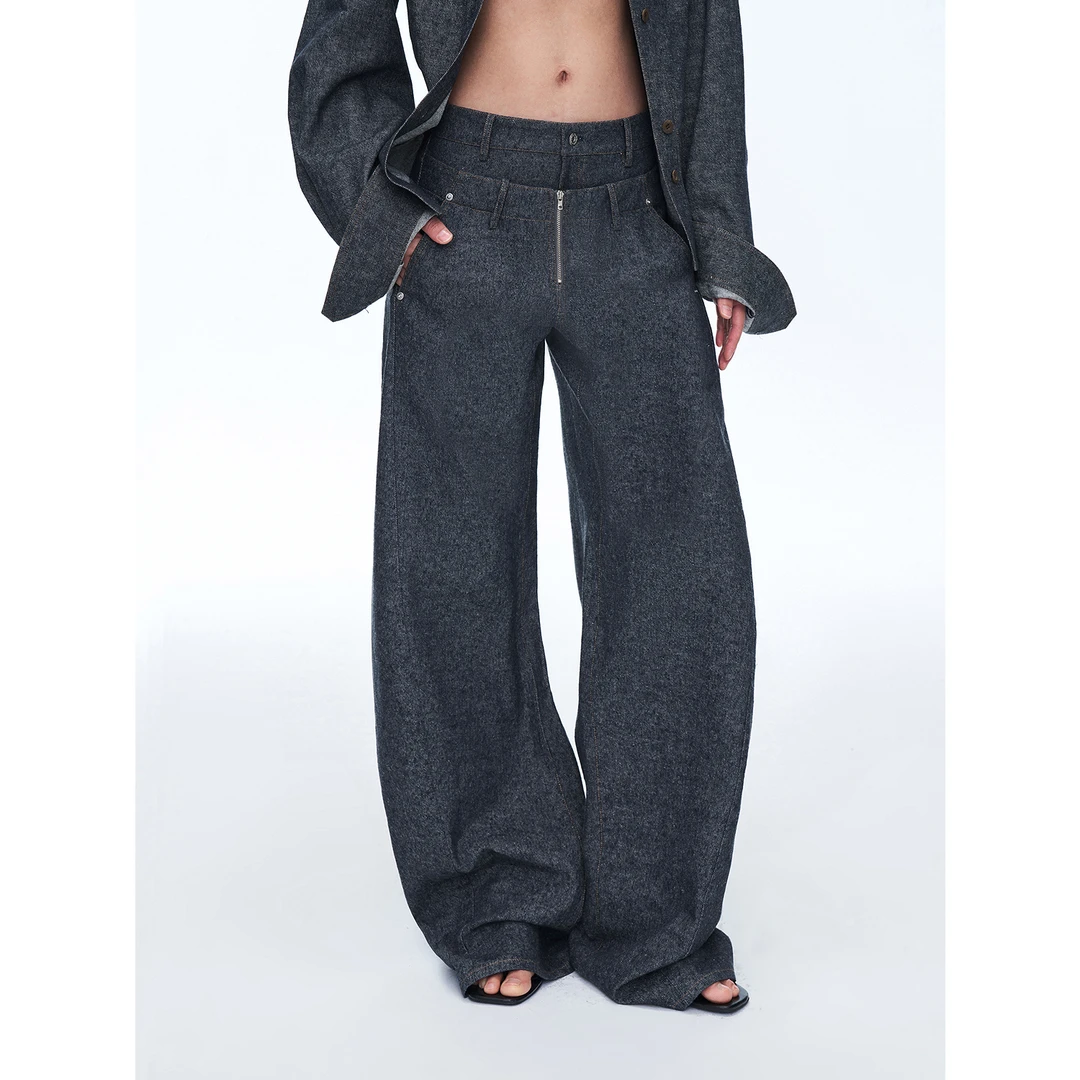 柏林街头付智恩 柏林街头 老钱亚麻料双腰头弯刀休闲裤