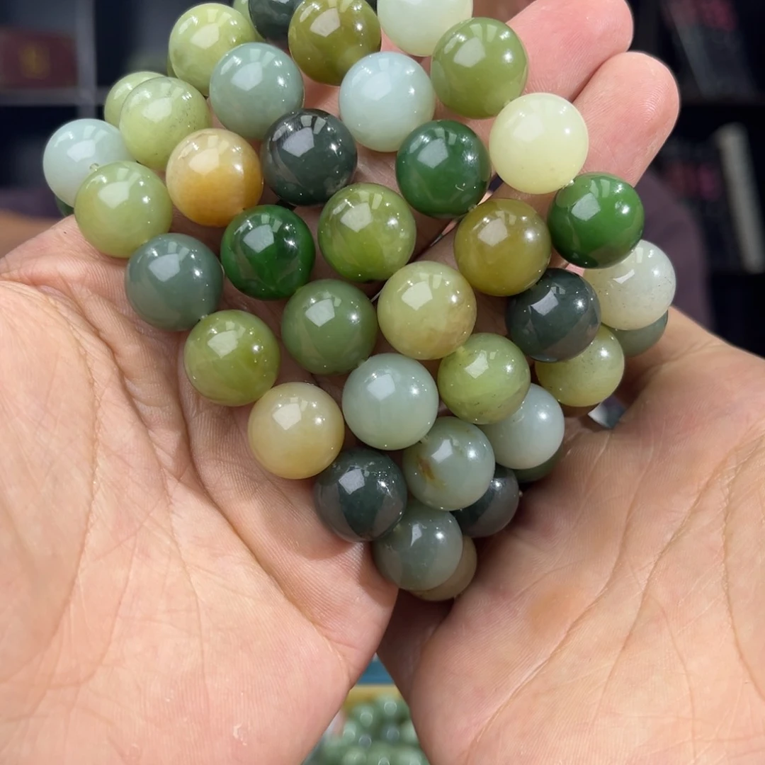 和田玉手串未镶嵌纯天然和田玉多宝14微瑕多样性发其一