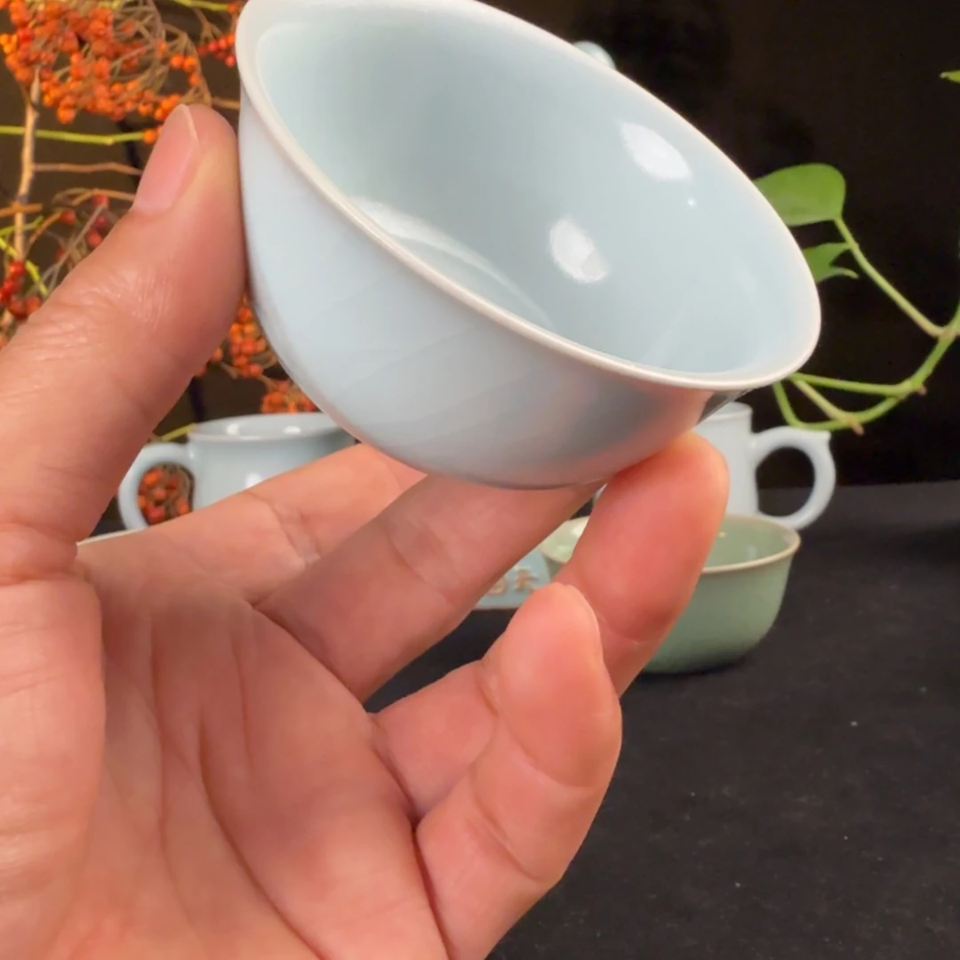 陶摆件汝瓷月白鸡缸杯原矿原釉