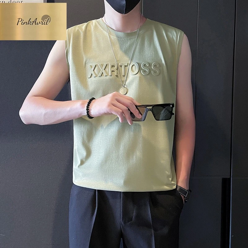 PinkAvril男士运动背心外穿薄款宽松夏季2025新款潮牌无袖坎肩上