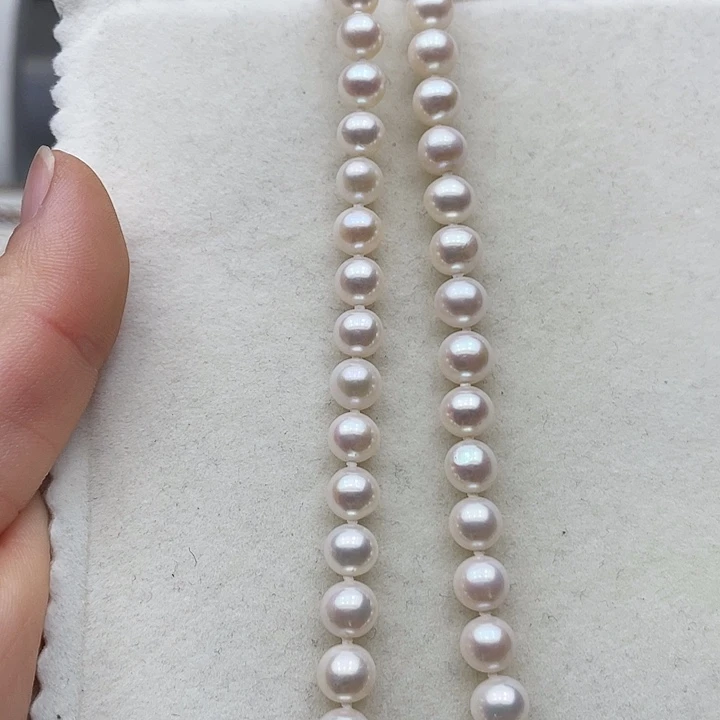 淡水珍珠颈饰银S925镶嵌卡7➕高品极光白炫天女粉