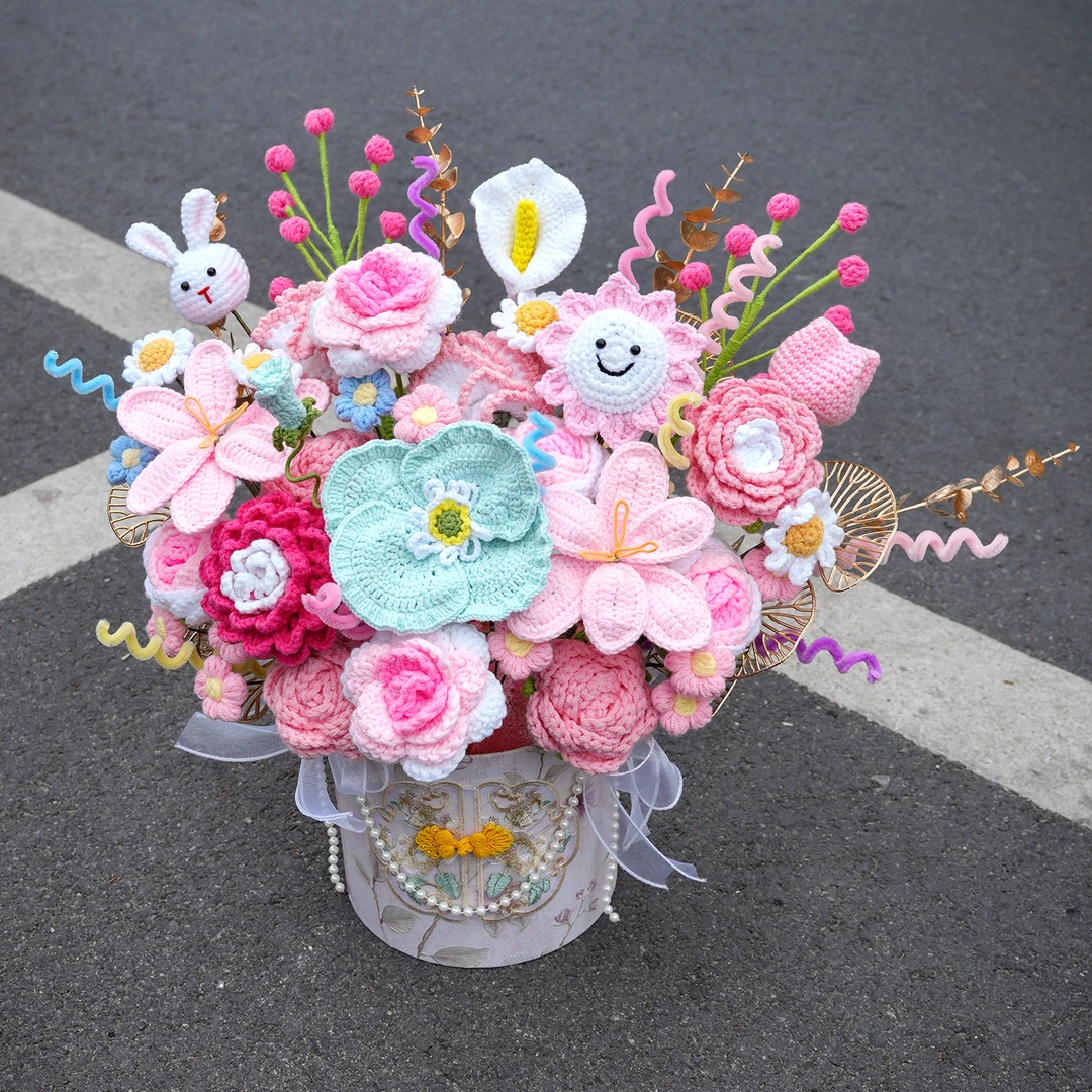 手工编织向日葵郁金香抱抱福桶摆件中式生日礼物送女生