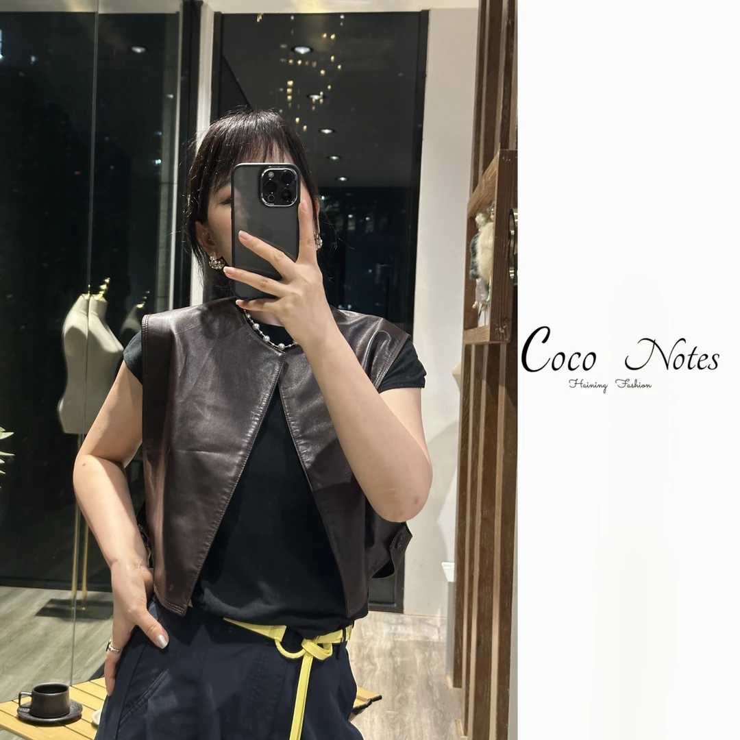 COCO NOTES 1900半植糅油蜡绵羊皮简约马甲外套女
