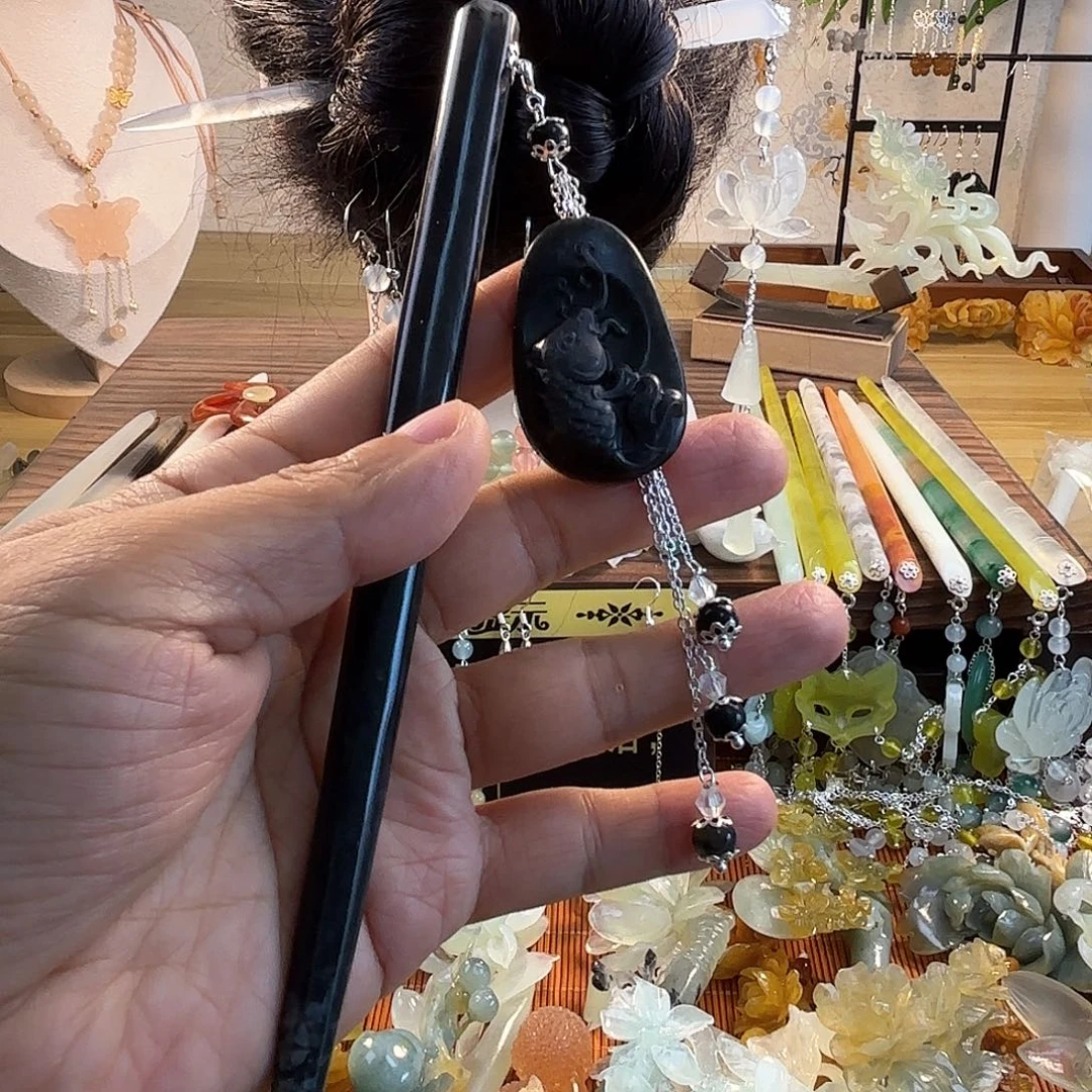 合金蛇纹石玉发饰