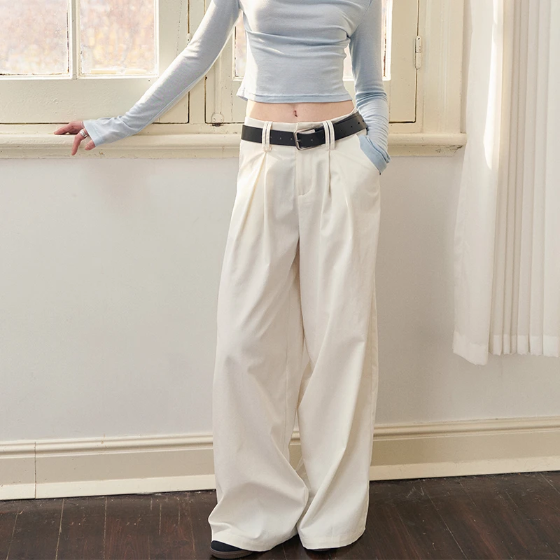 ANTIFORM背构bf慵懒风松弛感白色春垂坠感阔腿宽松长裤女2025新款