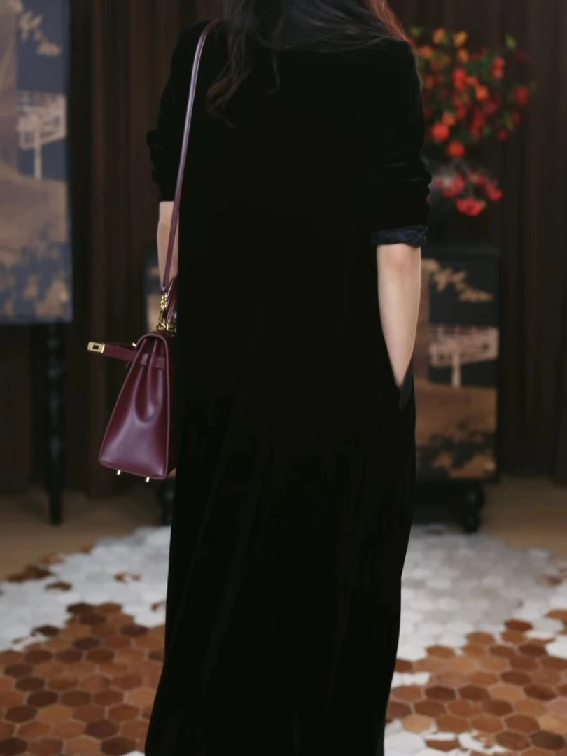 【江晚】新中式宽松时尚休闲百搭洋气气质秋冬国风复古显瘦丝绒裙