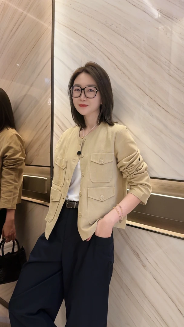 072 & RICE【木禾】亚麻莱赛尔棉  秋季休闲圆领长袖外套 32UC34