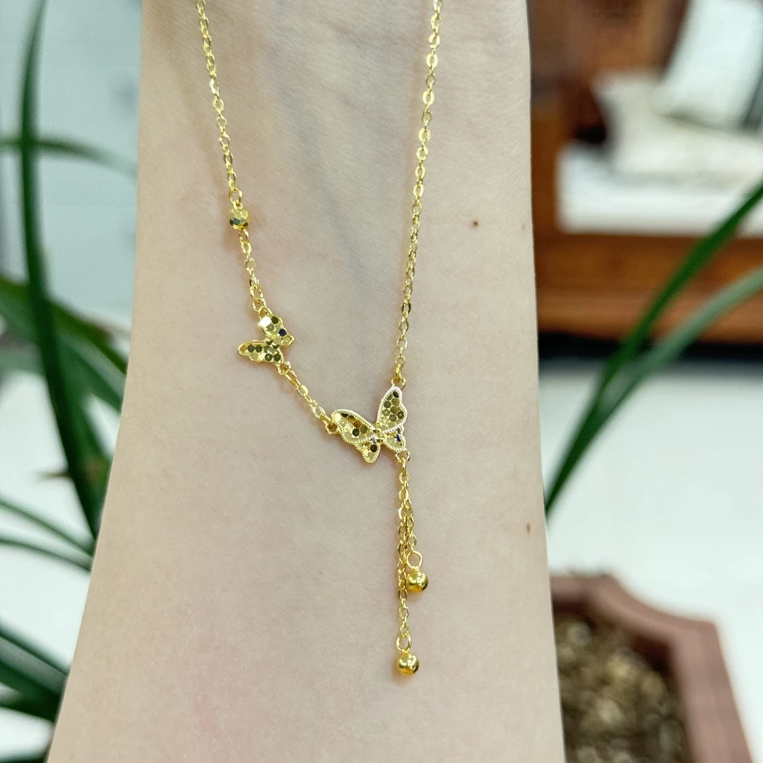 Q【两只蝴蝶套链】足金999精工5G