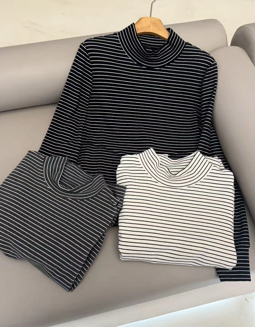 CJ采积堂 【云感条纹】极简风长袖打底休闲条纹打底上衣 59220