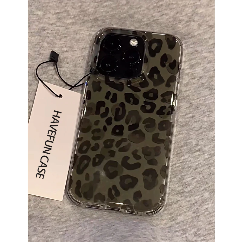 雅天立秋冬墨绿豹纹适用苹果16/17手机壳华为vivo小米15 oppo小众