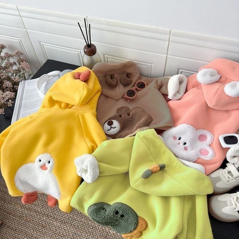 外套童装连帽冬装女童加绒上衣宝宝秋冬奥粒绒加厚男童儿童衣服