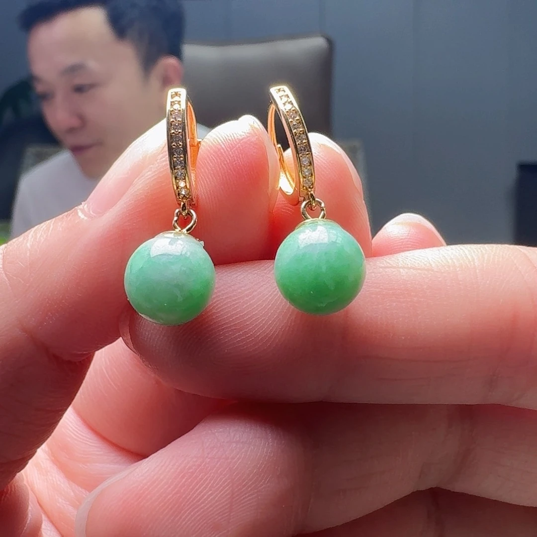 翡翠银S925镶嵌耳饰天然