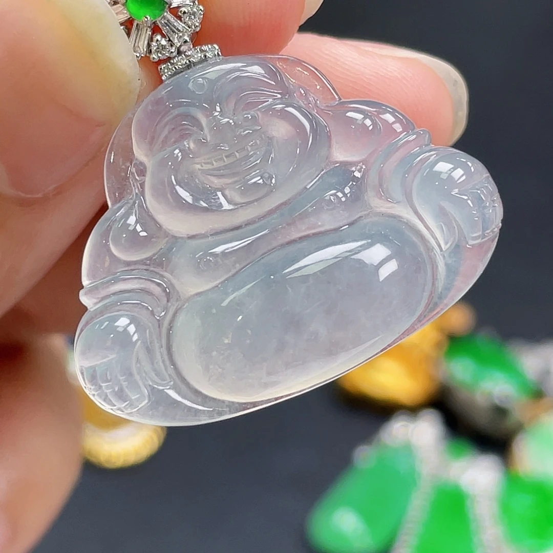 翡翠18K金镶嵌颈饰冰佛公