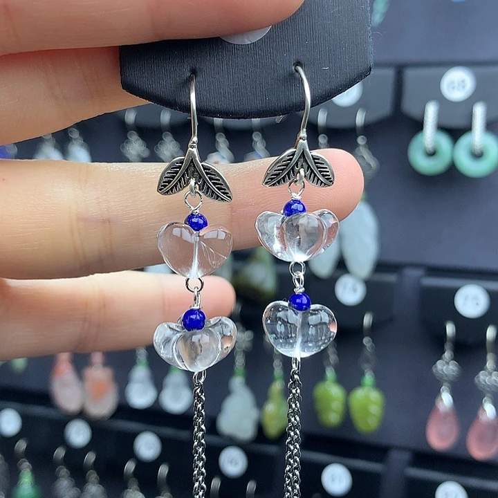 水晶耳饰银S925镶嵌55555