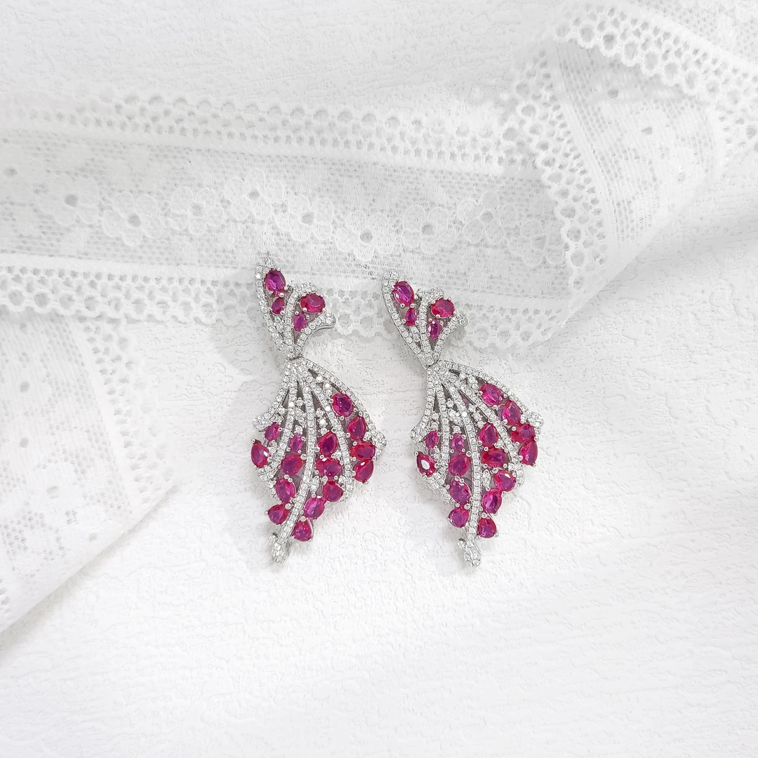 铜合金合成锆石耳饰 WHLM-000658 【烈焰之舞】 耳饰百搭时尚轻奢