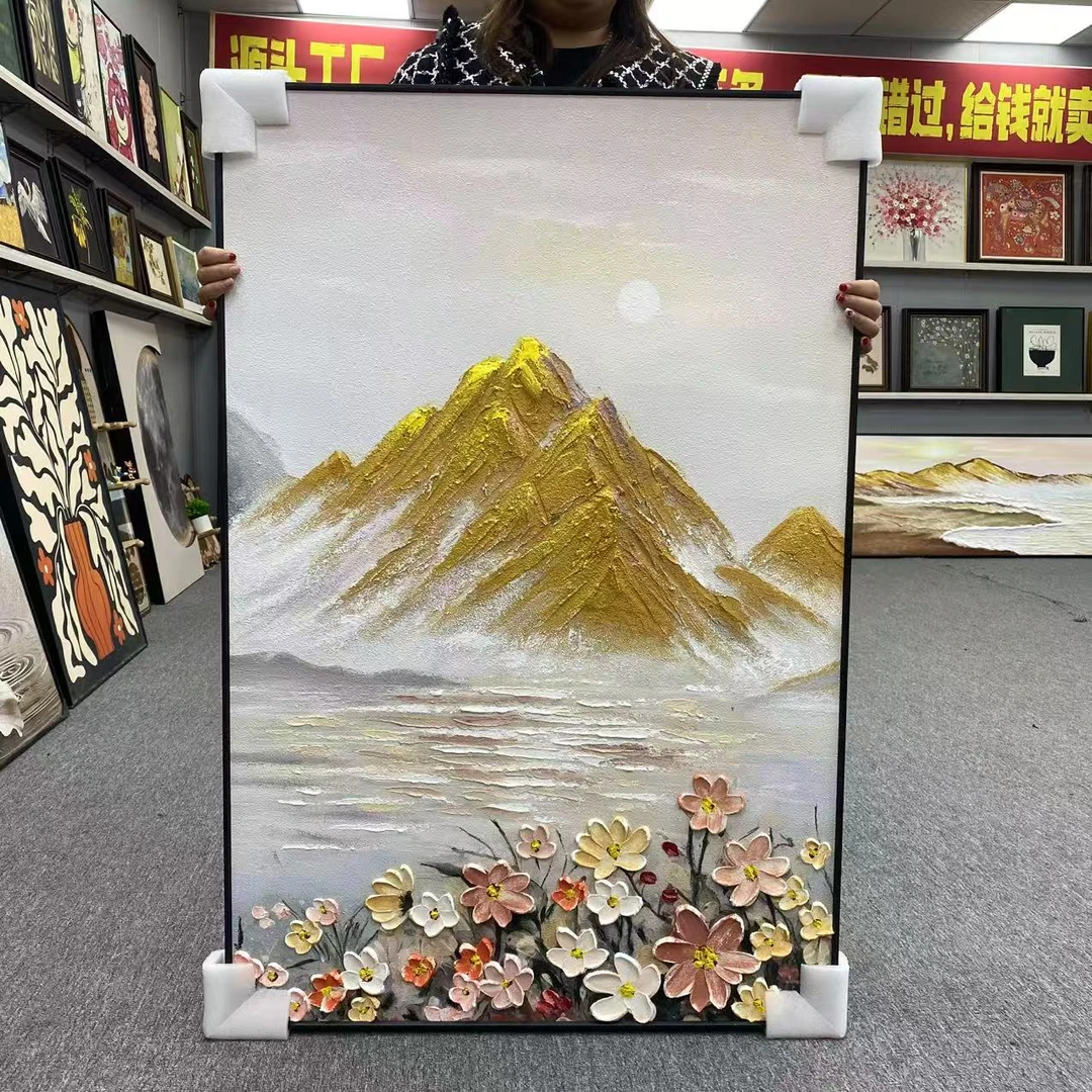 手工油画砂岩玄关肌理画客厅意式极简抽象金山装饰挂画80120