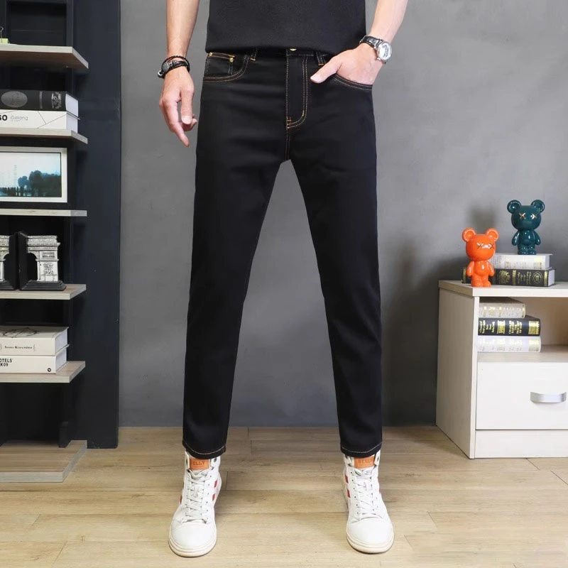 One What高端黑色九分牛仔裤男夏季薄款修身小脚休闲男裤2025新款