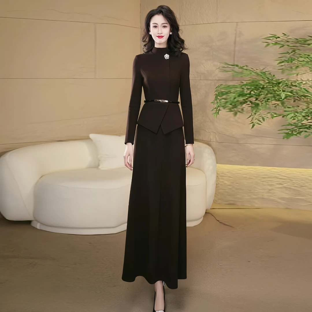 气质时尚假两件连衣裙2025初春新款修身显瘦高级感轻奢长裙3071