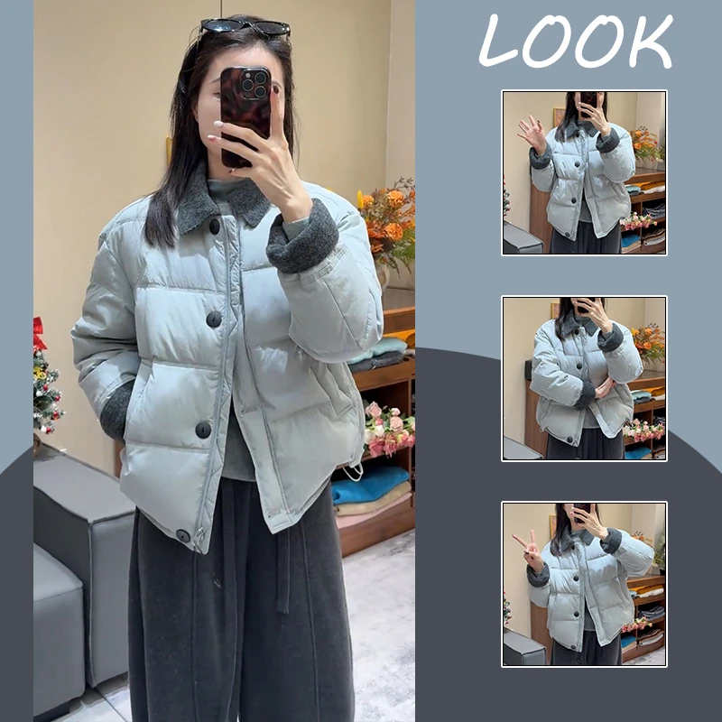 POLO领厚款宽松常规纯色翻领棉服短款立领ins外套时尚休闲百搭