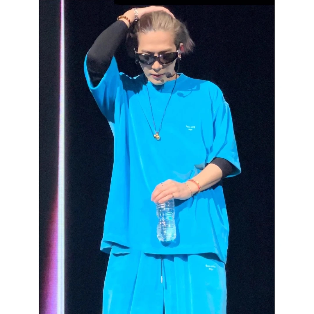 王嘉尔同款蓝色丝绒短袖T恤男女夏季高级质感潮牌宽松半袖衣服潮