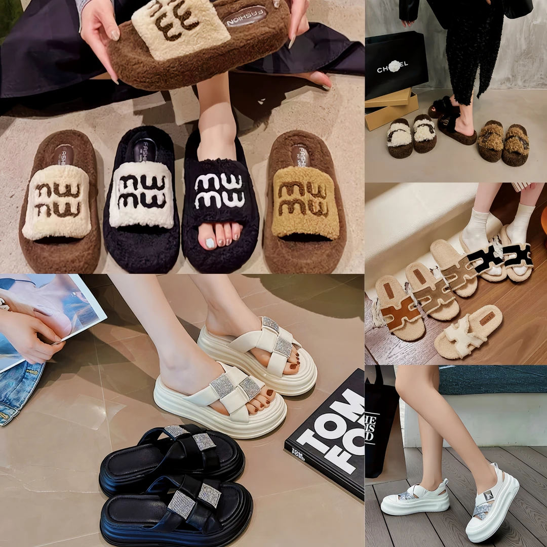 【CC撤柜款001-429】爆款时尚百搭网红外穿蝴蝶结女毛毛拖鞋