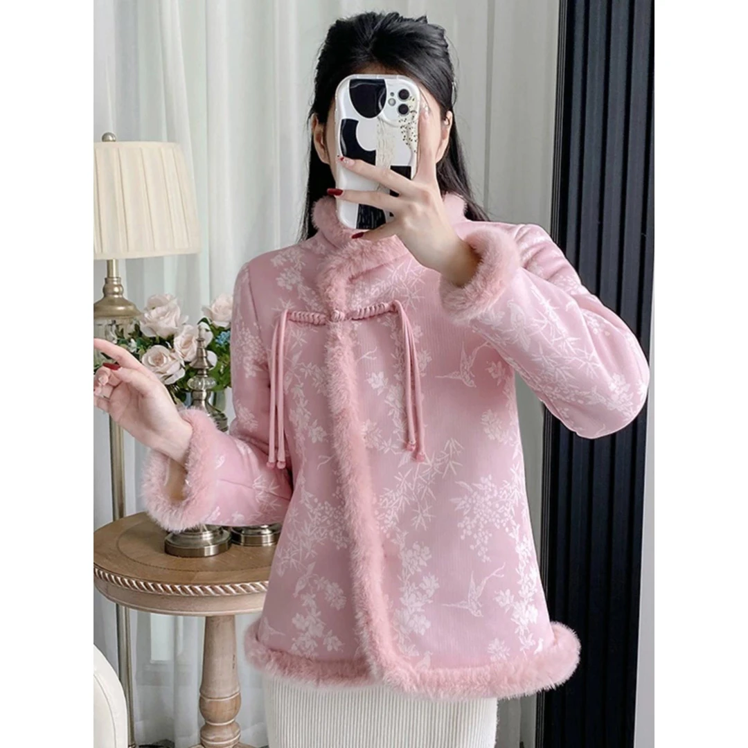 范哲萨花棉袄女冬季新款东北大花棉衣加绒加厚中国风盘扣小个子碎