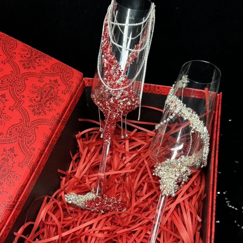 敬酒杯diy婚礼碎钻高脚杯材料包备婚碎钻装饰杯闺蜜婚礼高脚杯