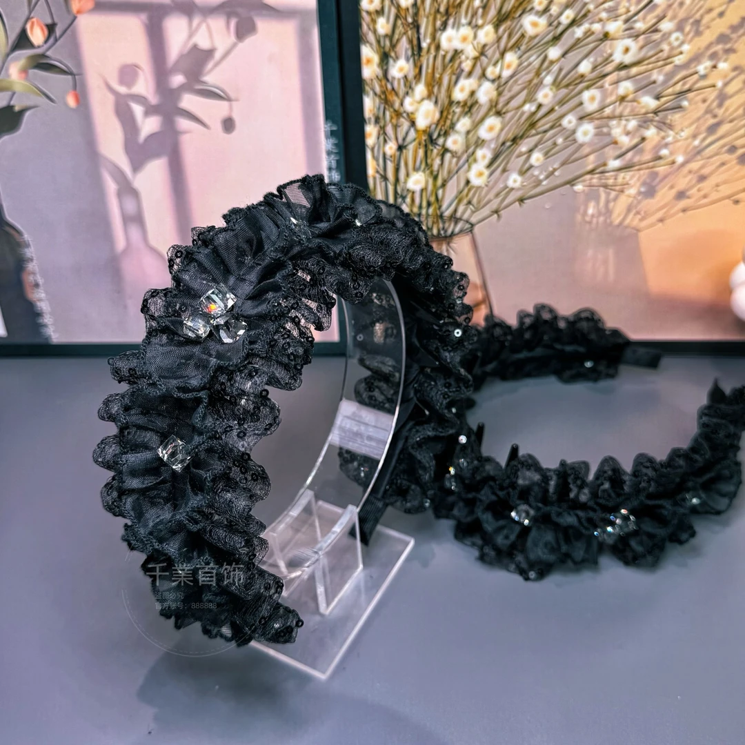 【怦然心动】高级感亮片网纱倒齿镶钻时尚百搭气质减龄发箍T1006