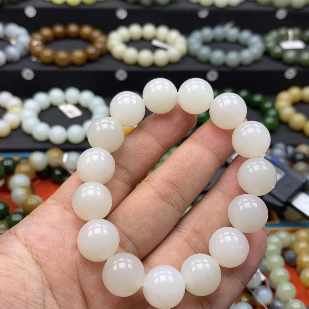 未镶嵌手串和田玉Q卡14白玉