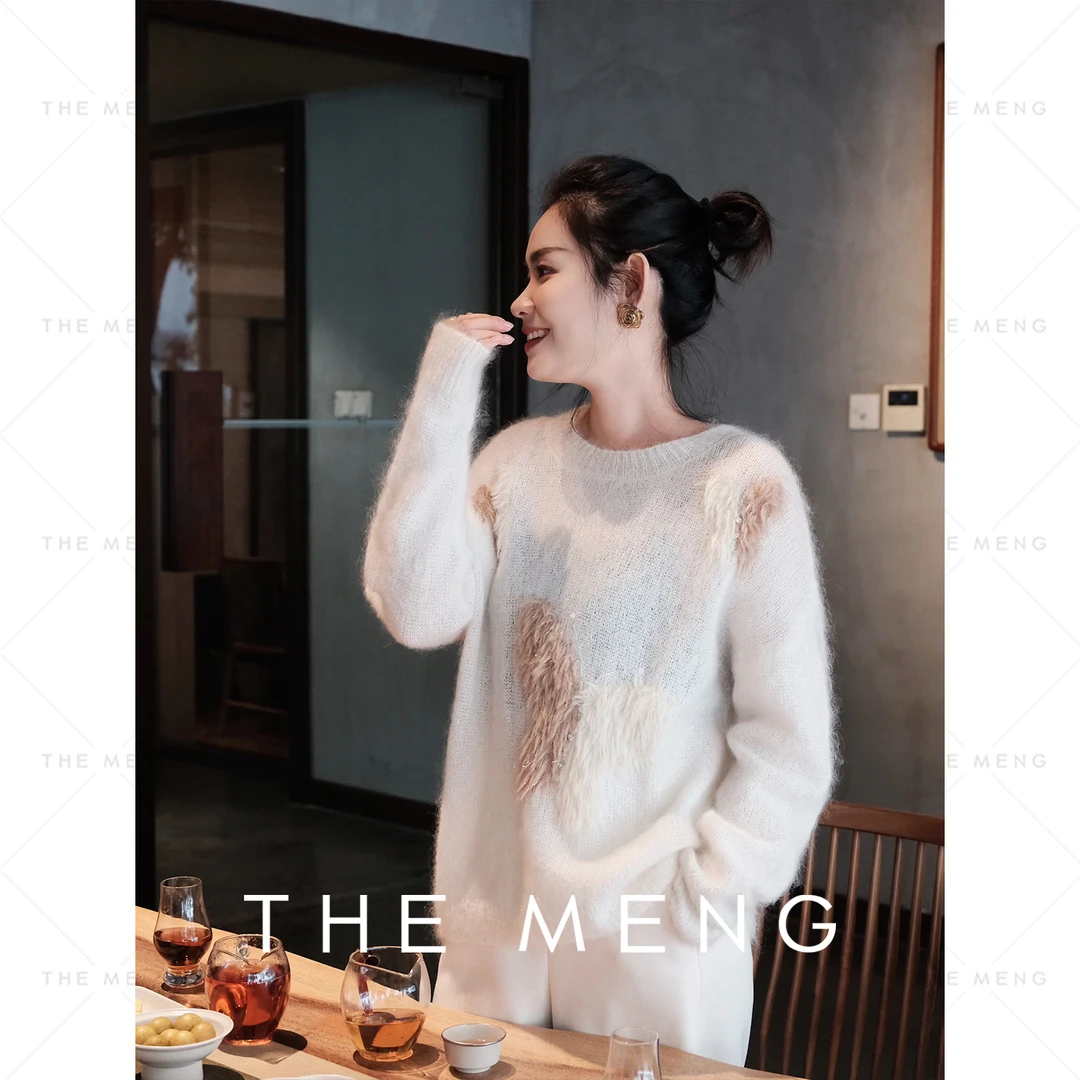 THE MENG【香蝶】极细马海毛金银丝绞花锁温御寒毛针织衫#M244E0144