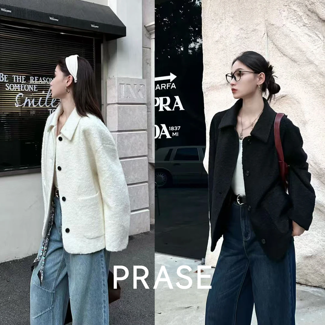 PRASE·噜【情书】微胖绵羊毛圈圈呢秋冬气质时尚翻领短外套PR511C38