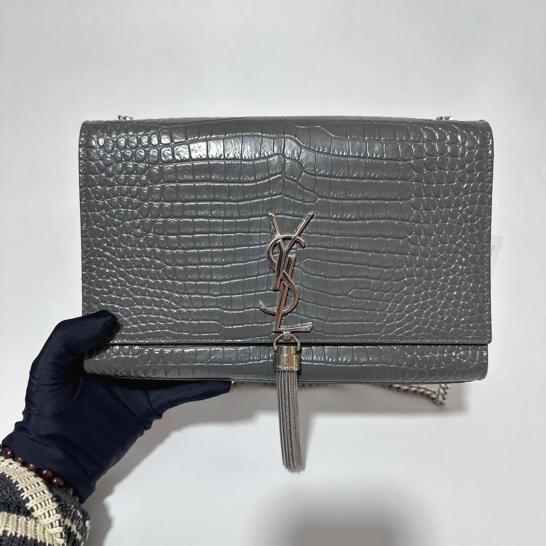 99新 YSL/圣罗兰 Ysl大象灰鳄鱼压纹