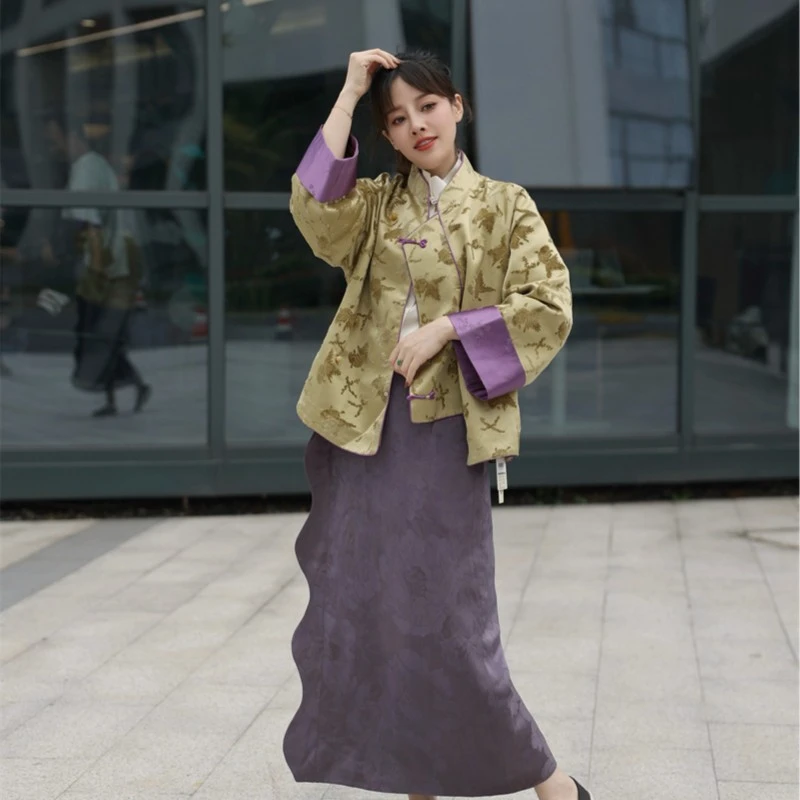 【芰荷香】景罗国风紫色立领对襟漳绒香云纱宽松百搭民族风上衣中式