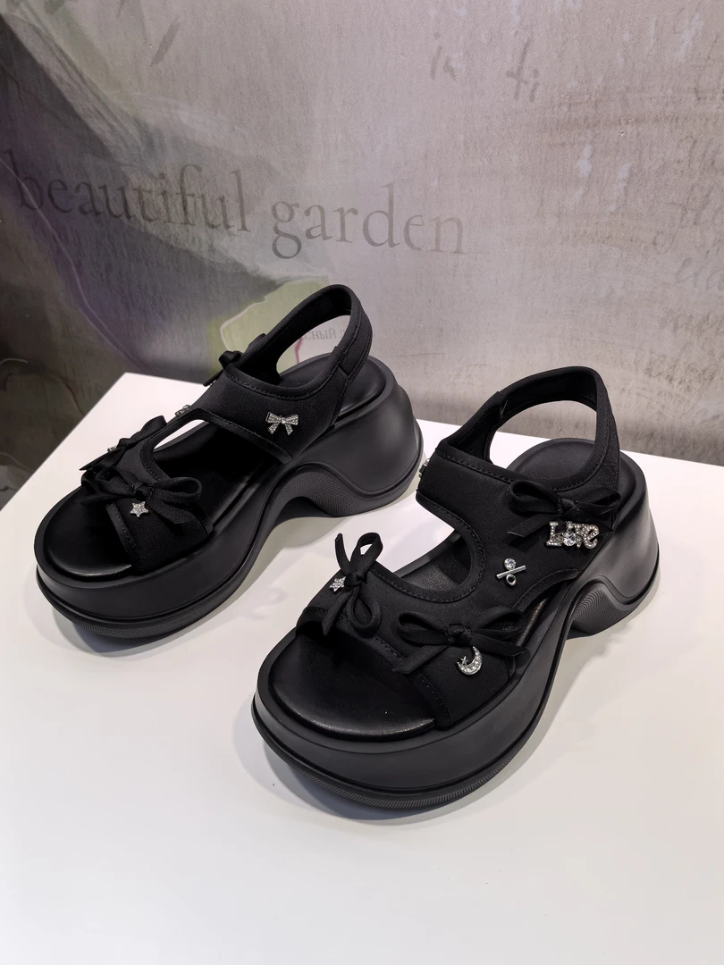 欧洲站时装凉鞋女2025夏季新款露趾坡跟增高7厘米罗马鞋